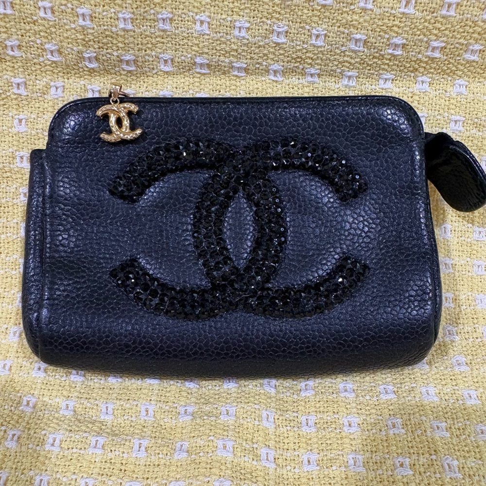 SOLD ! Chanel Black Crystal pouch / mini clutch
